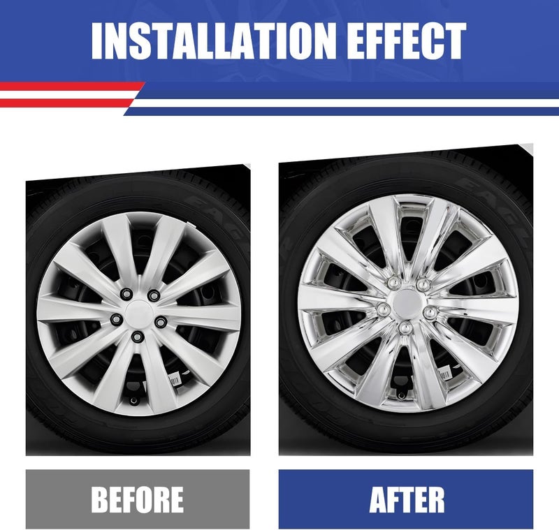 Winjet Chrome Hubcaps 16 Inch Wheel Covers for [2009-2025 Toyota Corolla] & [2009-2014 Toyota Matrix], Heavy Duty ABS+PC Material with Decorative Nuts,Only Compatible with Steel Wheels (4pcs,Chrome) - Image 3